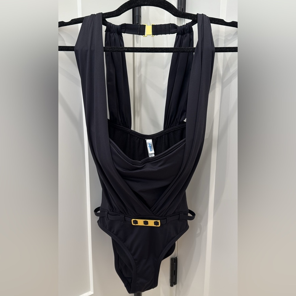 La Vie En Rose Black One Piece Swimsuit with Plunging Cowl Neckline